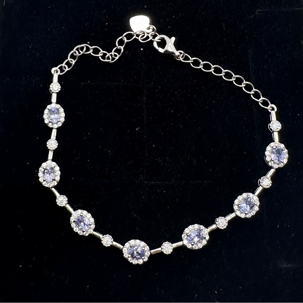 Tanzanite station bracelet sterling silver